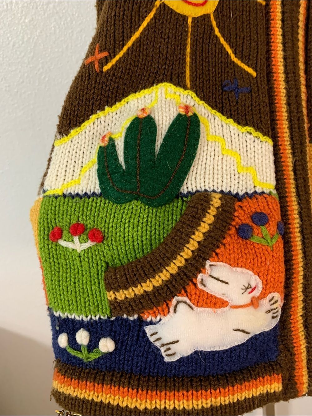 Handmade Brown Hooded Zip Sweater with Sunny Desert Scene- 5T - Picture 2 of 4
